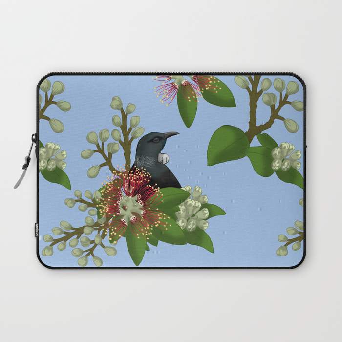 Laptop Sleeve by Squibble Design - Tui in Pohutukawa Flowers